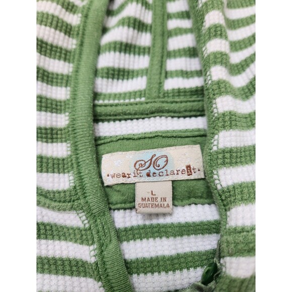 VTG Y2K So Wear It Declare It Waffle Knit Hoodie Green White Stripe Pocket Sz L - Picture 3 of 7